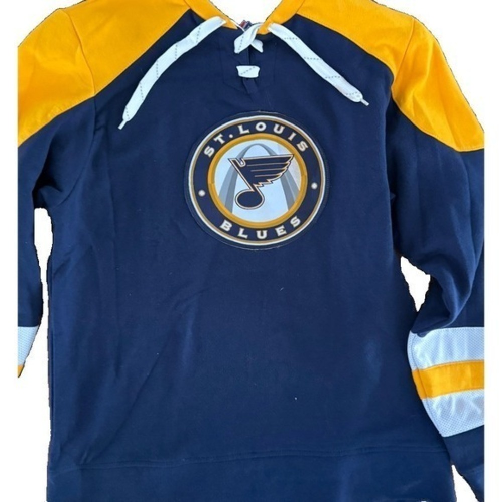 Majestic St. Louis Blues NHL Lace Up  Navy Yellow Hockey Jersey Size M Mens